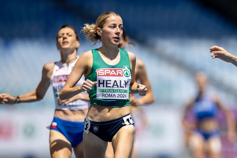 Sarah Healy in action in her 1500m heat at the European Athletics Championships in the Stadio Olympico, Rome. Photograph: Morgan Treacy/Inpho