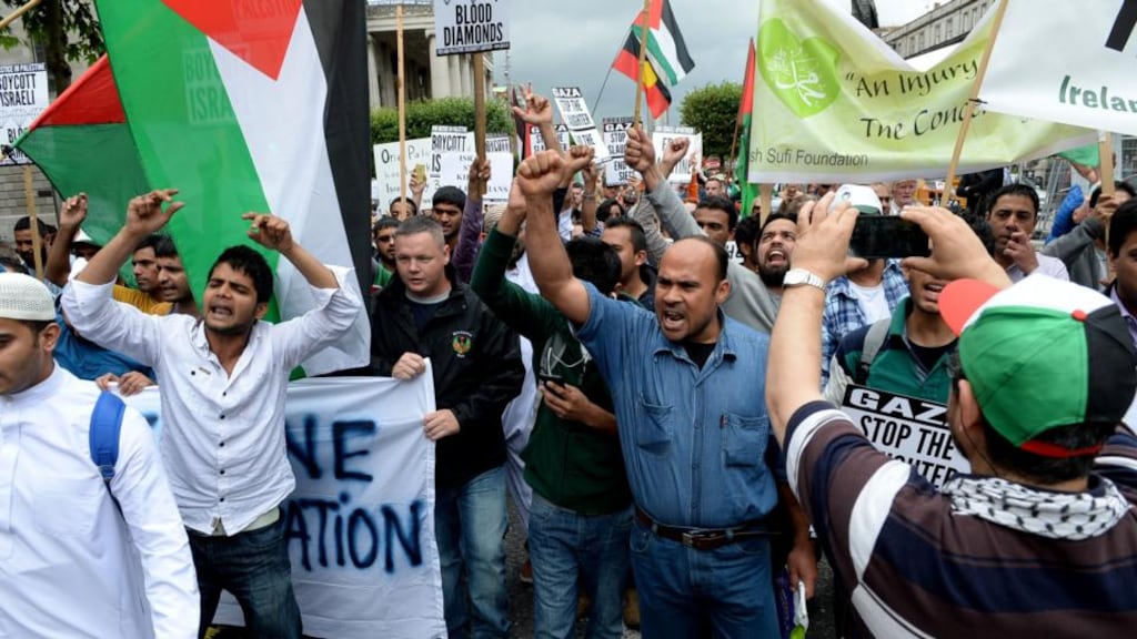 Protesters on Dublin’s O Connell Street earlier this month demonstrating against Isreal attacks on Gaza. Photograph: Cyril Byrne/The Irish Times