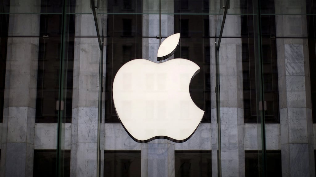The Apple logo, pictured at its Fifth Avenue store in Manhattan. The Taoiseach will discuss its proposed Athenry data centre with the company in Silicon Valley on Thursday. Photograph: Mike Segar / Reuters.
