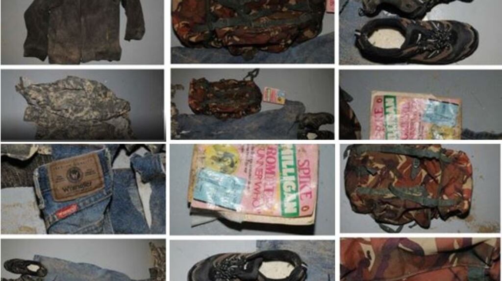 Pictures of the unidentified man’s clothes and other possessions. Photograph: Garda Press Office