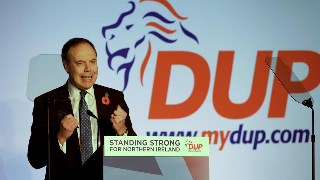 Democratic Unionist Party deputy leader Nigel Dodds is defending a narrow majority of about 2,000 votes against the Sinn Féin candidate John Finucane in the upcoming British election. File photograph: Paul Faith/AFP/Getty Images