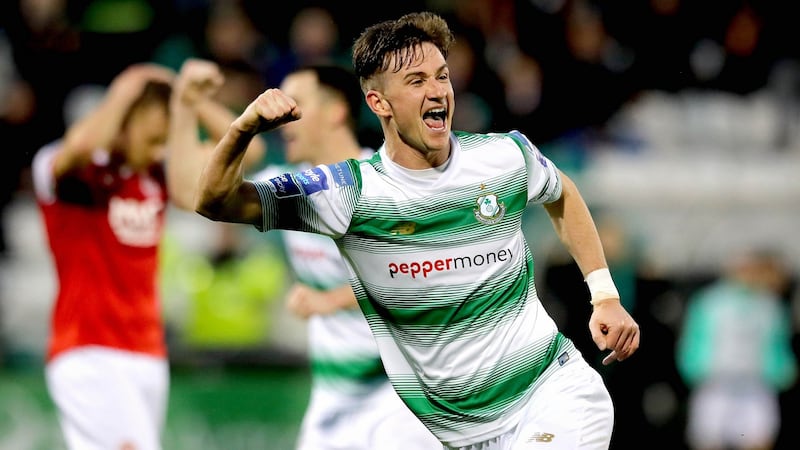 Ronan Finn celebrates scoring against St Pat’s in 2019. Photo: Ryan Byrne/Inpho