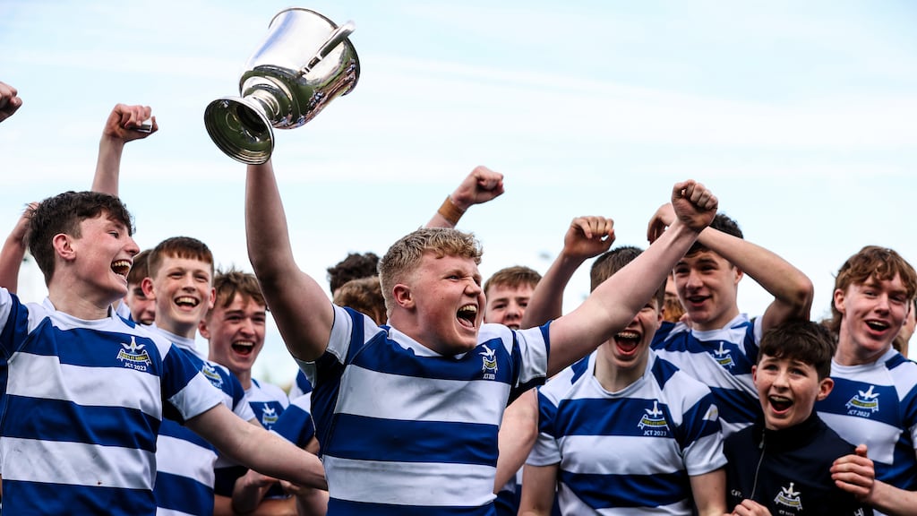 Blackrock after winning the Leinster Rugby Schools Junior Cup final at Energia Park, Donnybrook, Dublin. Today Ireland’s rugby academies, in Dublin in particular, are overflowing with talented teenagers. Photograph: Ben Brady/Inpho