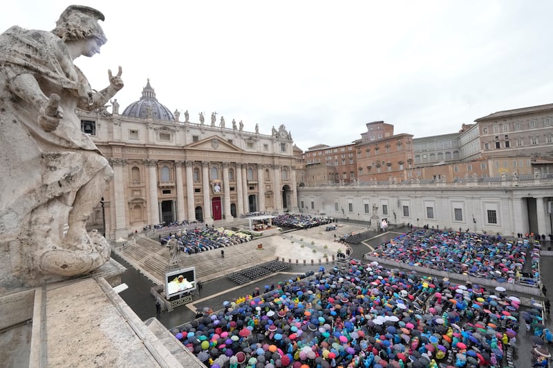 The beatification ceremony for Pope John Paul I in St Peter’s Square took place during heavy rain. Photograph: Andrew Medichini/AP