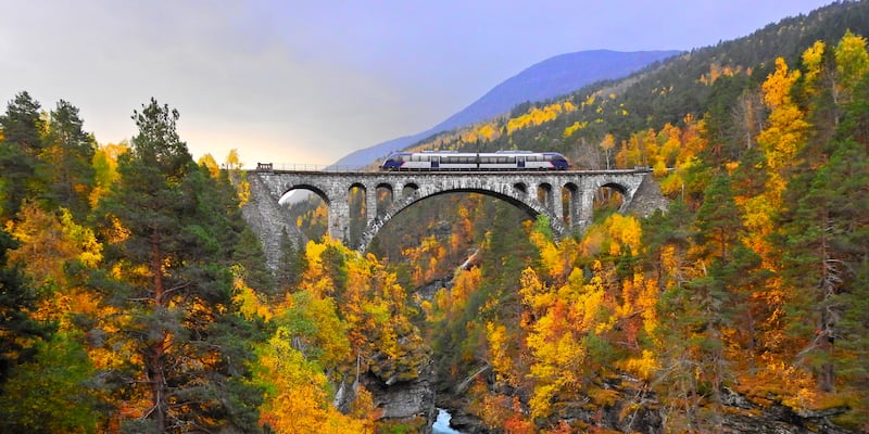 Arctic Circle express on Kylling Bridge in Rauma, Norway. Photograph: Leif Johnny Olestad