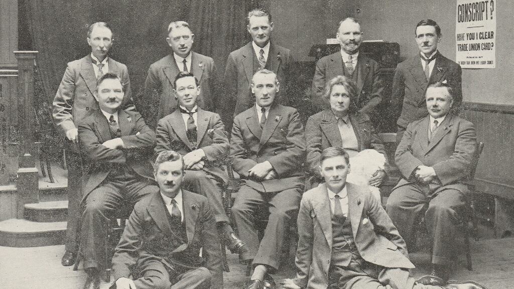 Helena Molony (with white dog) as part of the Dublin Trades Council Executive, 1930-31