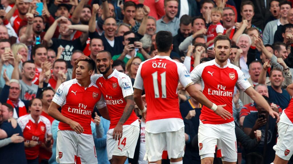 Arsenal’s Alexis Sanchez celebrates scoring his side’s third goal against Manchester United at the Emirates Stadium. Photo: Getty Images