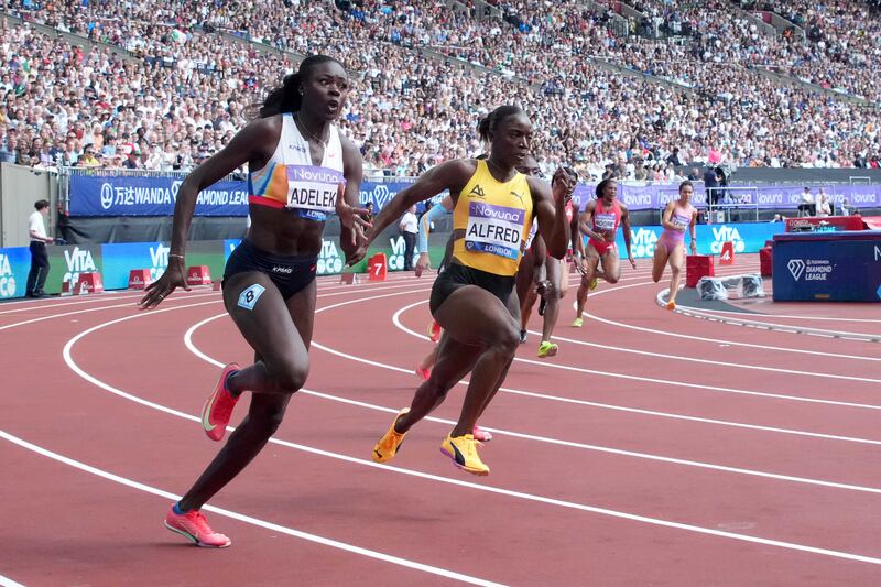 Rhasidat Adeleke loses to Julien Alfred of St Lucia in the women's 200m in July at the London Stadium. Photograph: Kirby Lee/Getty