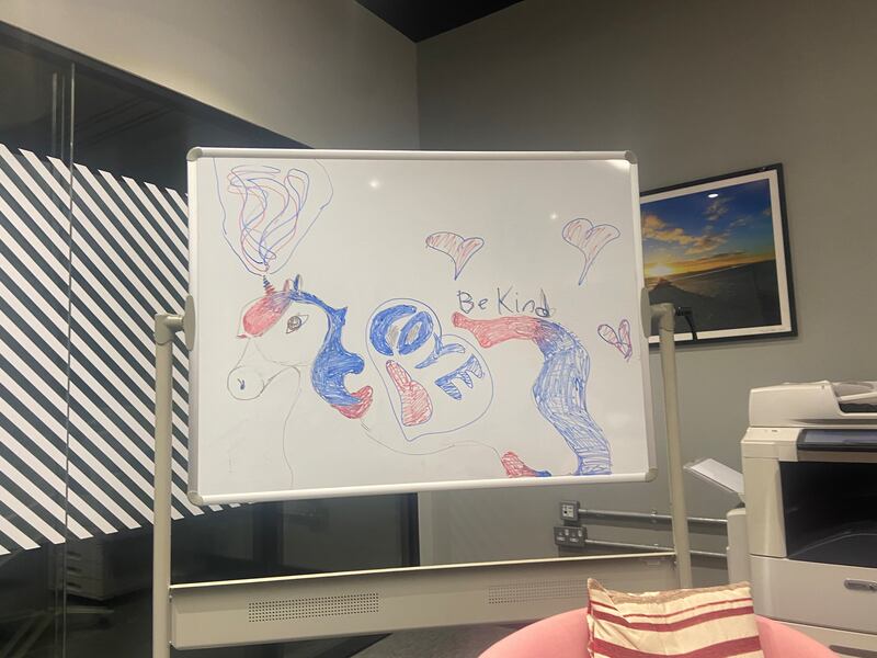 A drawing by Rachel on a whiteboard in Focus Ireland's offices. Photograph: Patrick Freyne