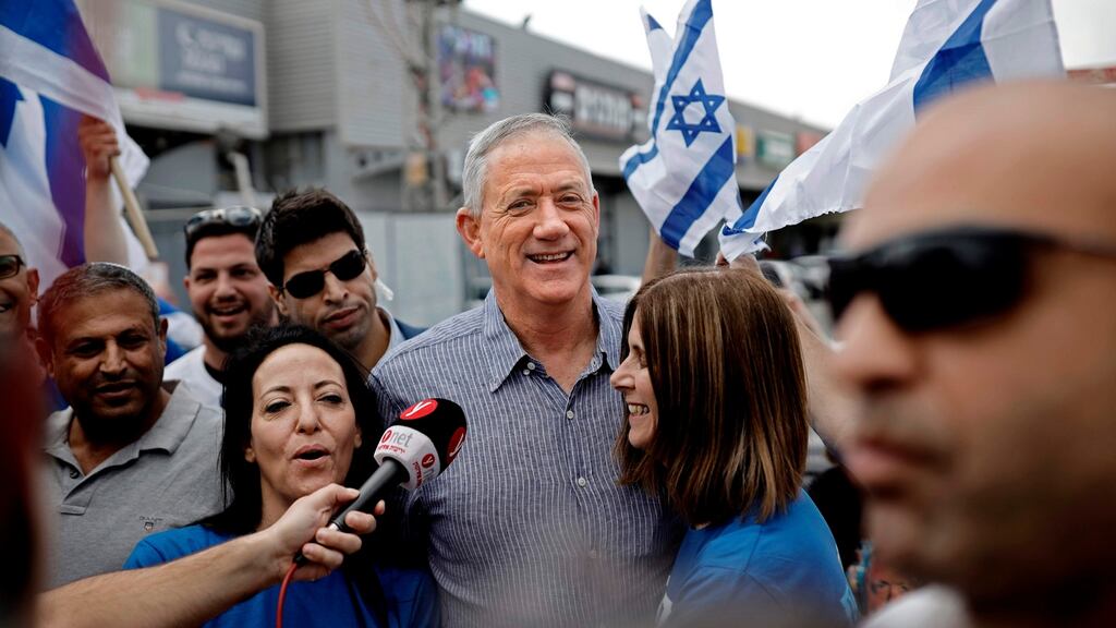Retired Israeli general Benny Gantz, one of the leaders of the Blue and White (Kahol Lavan) political alliance, campaigning in the Israeli city of Rehovot. Photograph: Thomas Coex/AFP