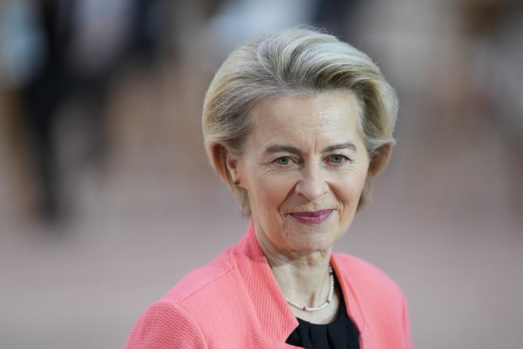 Ursula von der Leyen: 'EU will not let the decision by the US to impose import tariffs on European steel go unanswered'. Photographer: Nathan Laine/Bloomberg