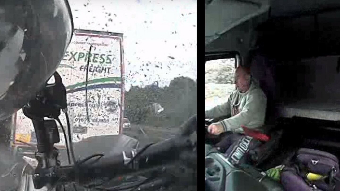 Dashcam showing Tomasz Kroker in his lorry as it crashes into a stationary car killing a woman and three children. Photograph: PA