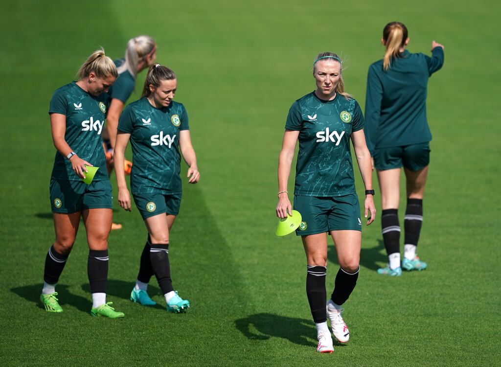 Ireland players in training ahead of Thursday World Cup opener against Australia. Photograph: Brian Lawless/PA Wire