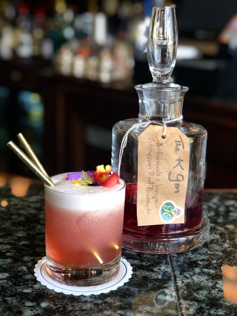 The K Club’s house gin – made with Straffan rhubarb grown on the estate
