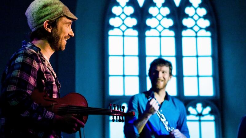 Fiddler Caoimhín Ó Raghallaigh and Dublin reed player Seán Mac Erlaine performing with This Is How We Fly. Photograph: Fiona Morgan