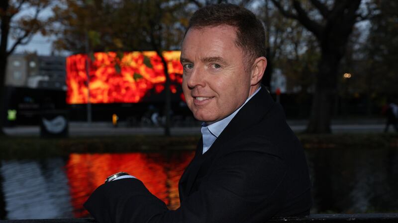 Iput chief executive Niall Gaffney in front of Living Canvas, a new public art initiative by Iput Real Estate in partnership with Dublin City Council. Photograph: Laura Hutton