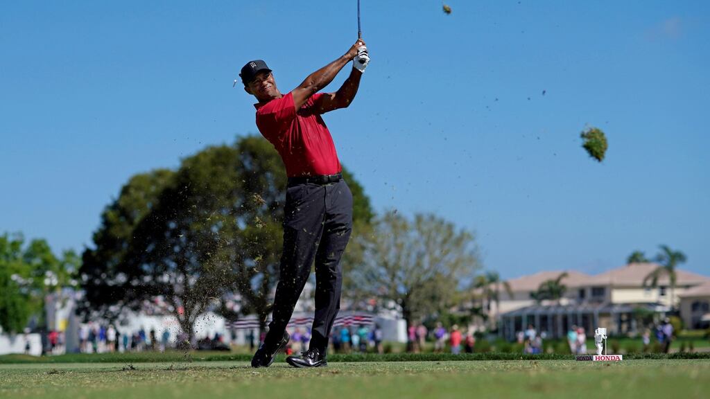 Tiger Woods tees off on the fifth during the final round of The Honda Classic at PGA National in Palm Beach Gardens, Florida. Photo: Jasen Vinlove/USA Today