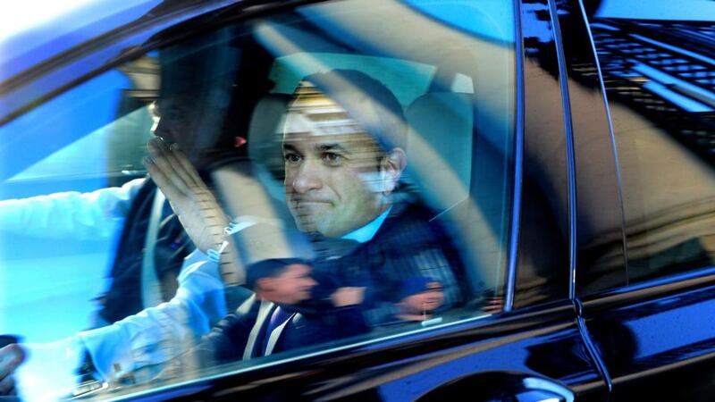 Reshuffle: Leo Varadkar leaves Government Buildings for Áras an Uachtaráin after making Simon Coveney Tánaiste. Photograph: Cyril Byrne
