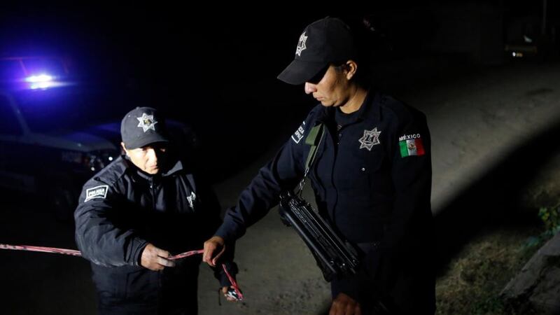 Police secure the area after dangerous radioactive medical material were found on a truck in the town of Hueypoxtla, near Mexico City. Photograph: Henry Romero/Reuters