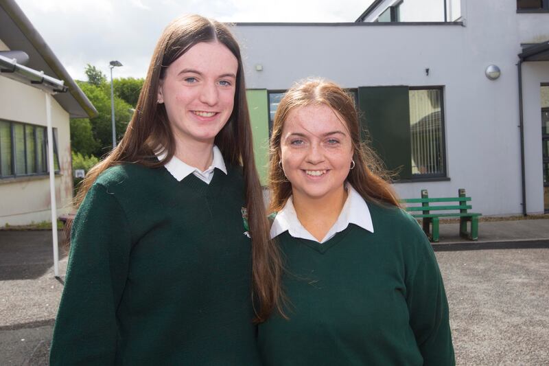 Clodagh Daly (left) and Mollyann McGreevy, students at Drumshanbo Vocational school, are looking forward to going to Coláiste Mhuigheo near Belmullet this summer. Photograph: Brian Farrell