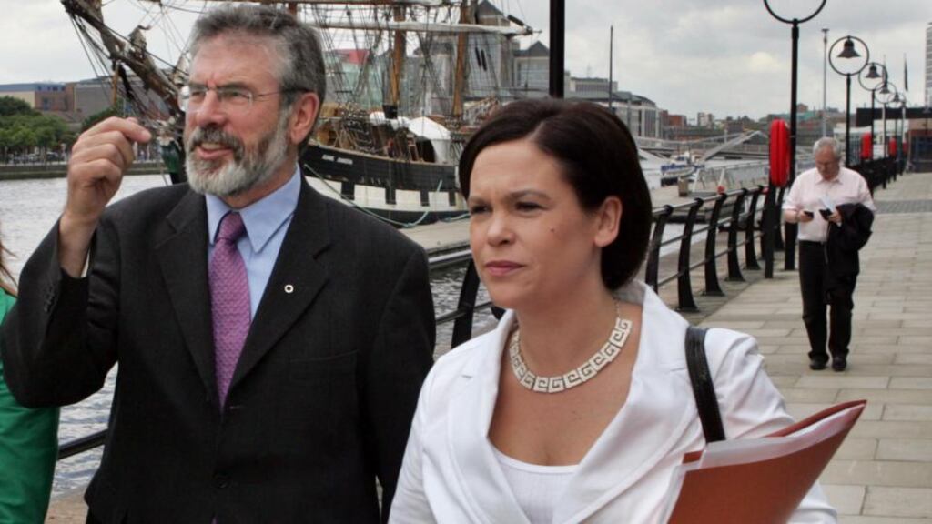 ‘The first election of the recession was the 2009 local elections in which Sinn Féin got almost exactly the same vote as it got in 2004 and Mary Lou McDonald lost her European Parliament seat.’ Above, McDonald canvassing for the 2009 elections with Sinn Féin leader Gerry Adams. Photograph: Matt Kavanagh