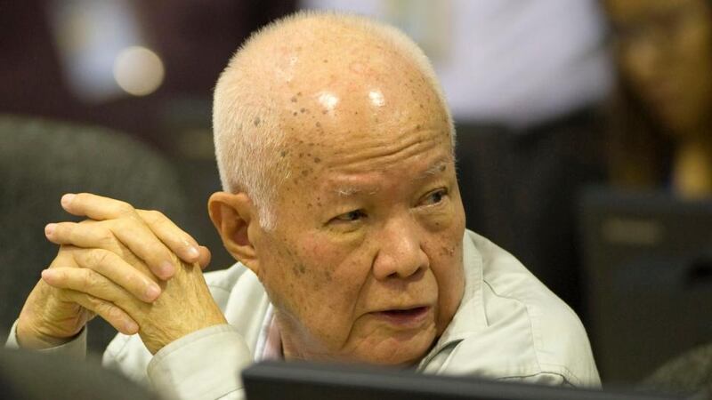 Former Khmer Rouge head of state Khieu Samphan in the courtroom at the trial today. Photograph: Mark Peters/ECCC/Handout via Reuters