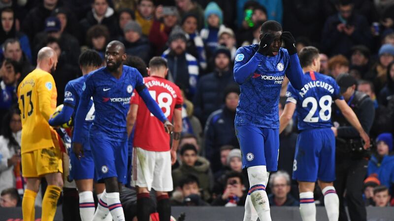 Kurt Zouma reacts after he had a goal disallowed by VAR. Photo: Facundo Arrizabalaga/EPA