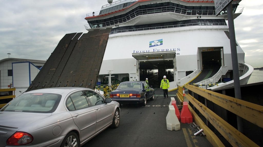 Vehicles boarding an Irish Ferries vessel in Dublin port. File photograph: Bryan O’Brien