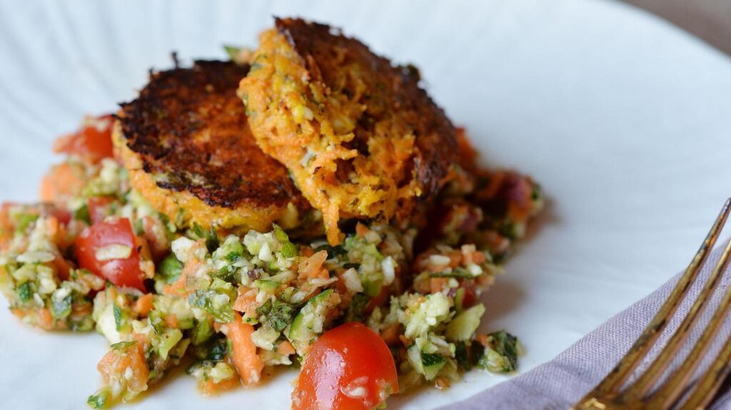 Carrot & Mint Cakes with Carrot Tabouleh. Photograph: Alan Betson