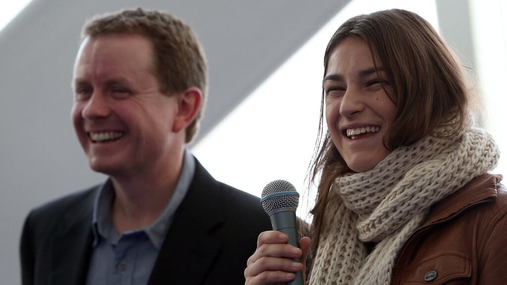 Katie Taylor with her manager Brian Peters. “She wanted to get going quickly because that’s the way she is,” said Peters. Photograph: Donall Farmer/Inpho