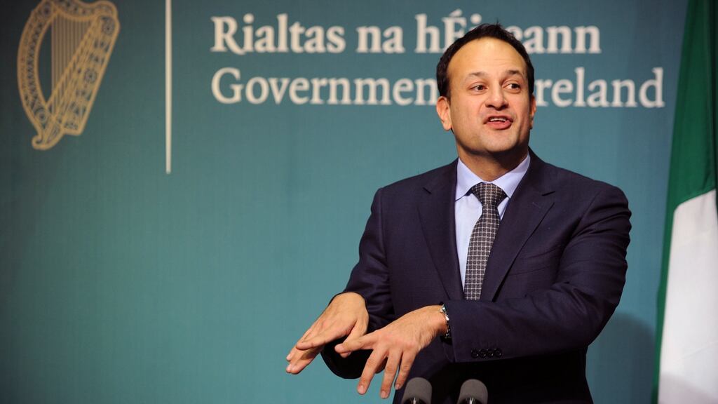 Taoiseach Leo Varadkar explains a point after a meeting the prime minister of The Netherlands Mark Rutte in Dublin on Wednesday night. Photograph: EPA