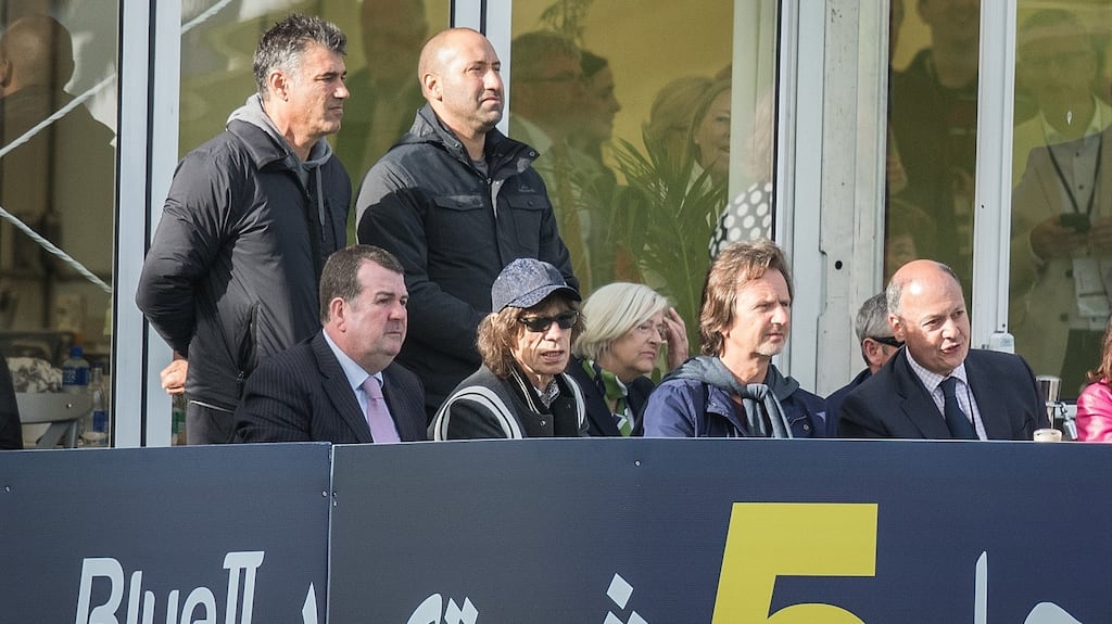 Mick Jagger was a surprise guest at the third day of the test cricket match between Ireland and Pakistan at Malahide on Sunday. Photograph: INPHO/Oisin Keniry