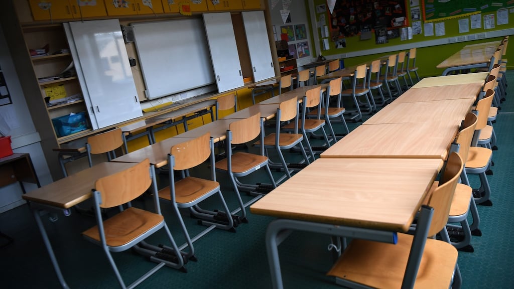 An empty classroom due to reopen shortly. File photograph: Andy Rain/EPA
