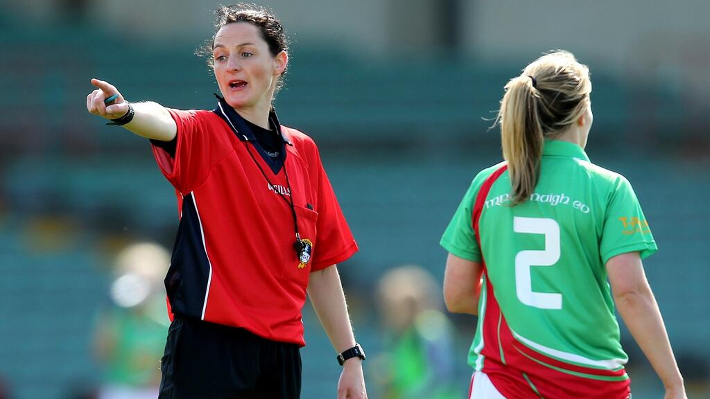 Referee Maggie Farrelly who makes history when she takes charge of Sunday’s McKenna Cup clash between Fermanagh and St Mary’s at Brewster Park, Enniskillen. Photograph: Ryan Byrne/Inpho