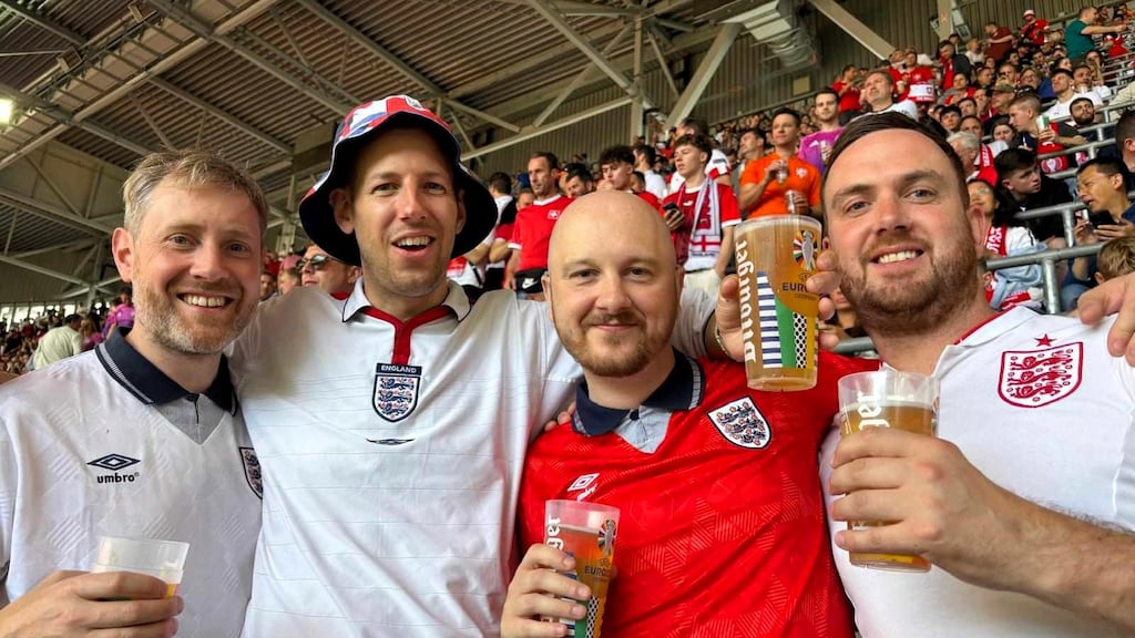 Pete Reynolds, second from left, at an England match during Euro 2024. He lives in Co Donegal.