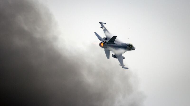 A Dutch F-16 fighter during an air demonstration at the Royal Netherlands Air Force Days event in Leeuwarden, Netherlands, in 2016. Photograph: VanderWolf/iStock