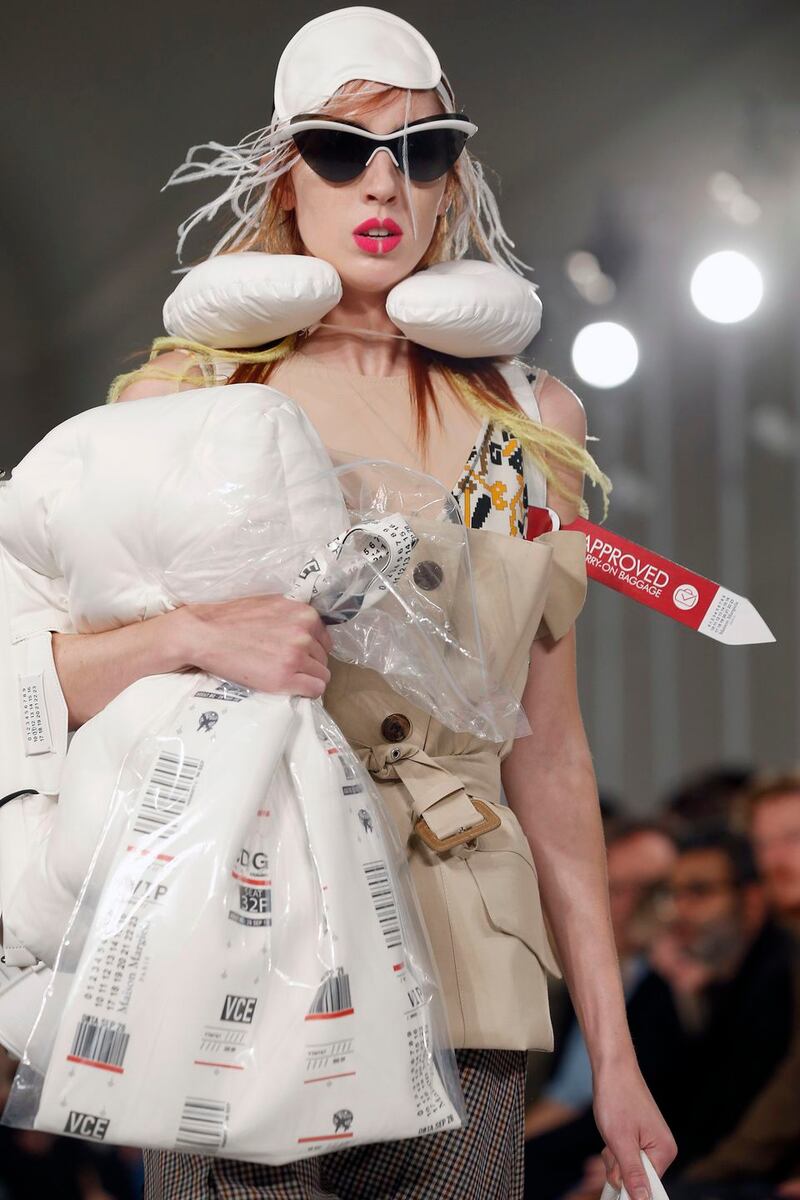 Model behaviour: walking the runway during the Maison Margiela show as part of the Paris fashion week womenswear spring/summer 2018 on September 27th, 2017. Photograph: Thierry Chesnot/Getty Images