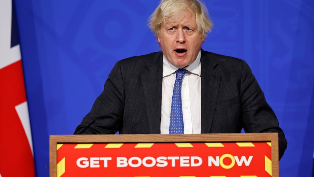 British prime minister Boris Johnson addressing the nation in a Covid update at Downing Street on Wednesday. Photograph: Tolga Akmen-WPA Pool/Getty Images