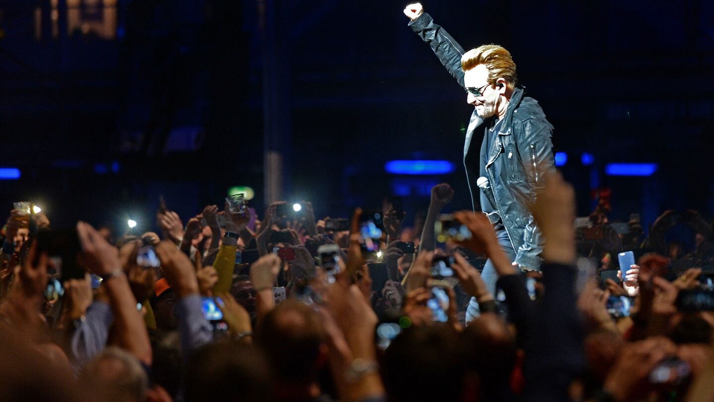 Bono performs in U2’s ‘iNNOCENCE + eXPERIENCE’ show at the 3 Arena , Dublin. Photograph: Eric Luke / The Irish Times