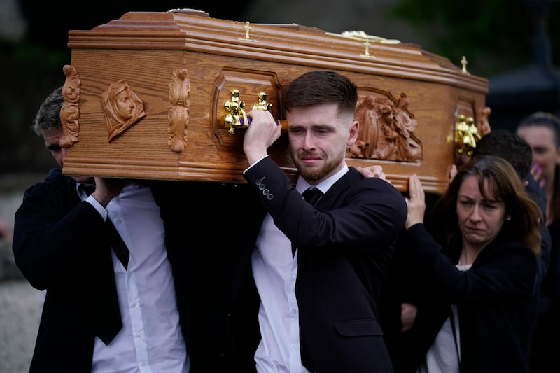 Relative of Julia McSorley carry her coffin at her funeral at St Eugene's Church, Glenock, Co Tyrone on Sunday. Photograph: Niall Carson/PA Wire