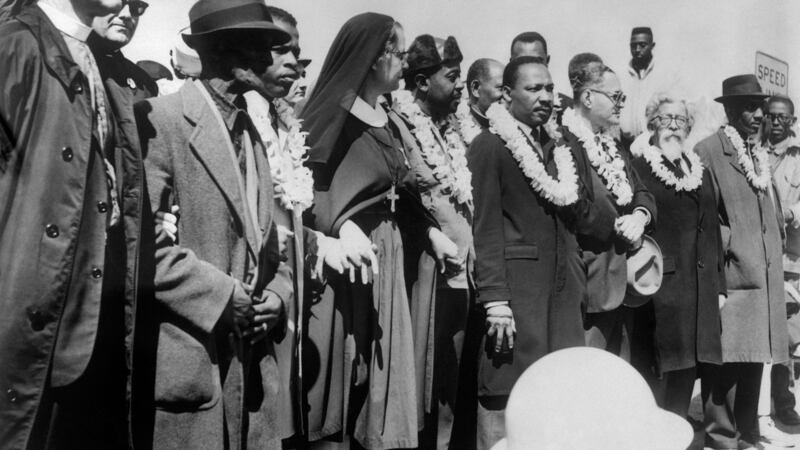 Civil rights demonstrators, led by Dr Martin Luther King, make their way from Selma to Montgomery in Alabama, on the third leg of the Selma to Montgomery marches, March 22nd, 1965. Photograph: AFP/Getty Images