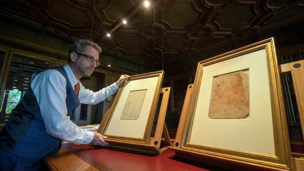 Royal Collection Trust head of prints and drawings Martin Clayton with a drawing which has been recently confirmed as a portrait of Leonardo Da Vinci. Photograph: Steve Parsons/PA Wire