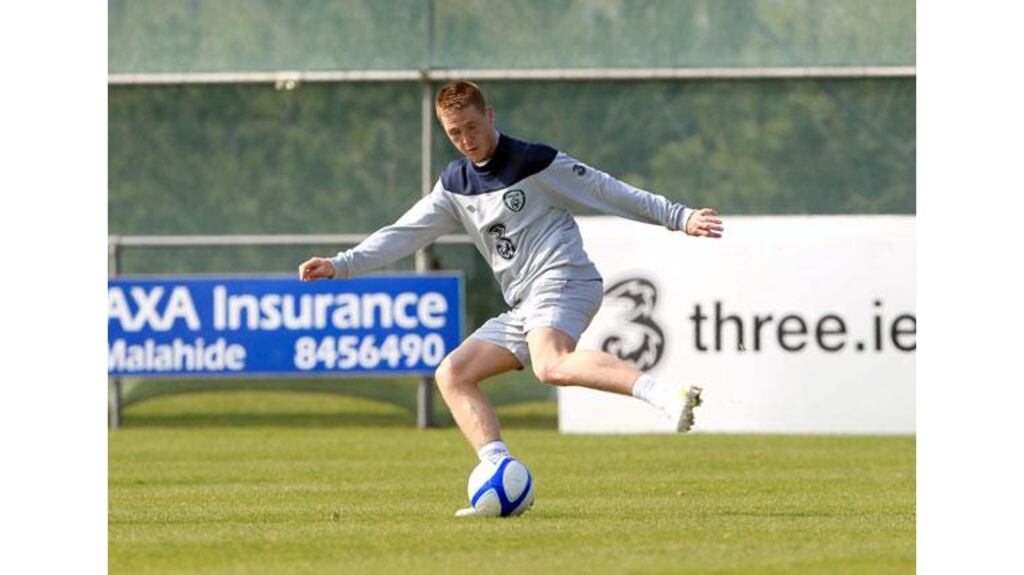 Wigan Athletic midfielder James McCarthy during the Republic of Ireland's training session in Malahide today. The young Scot is expected to make his competitive debut at some stage against Macedonia. - (Photograph: Donall Farmer/Inpho)