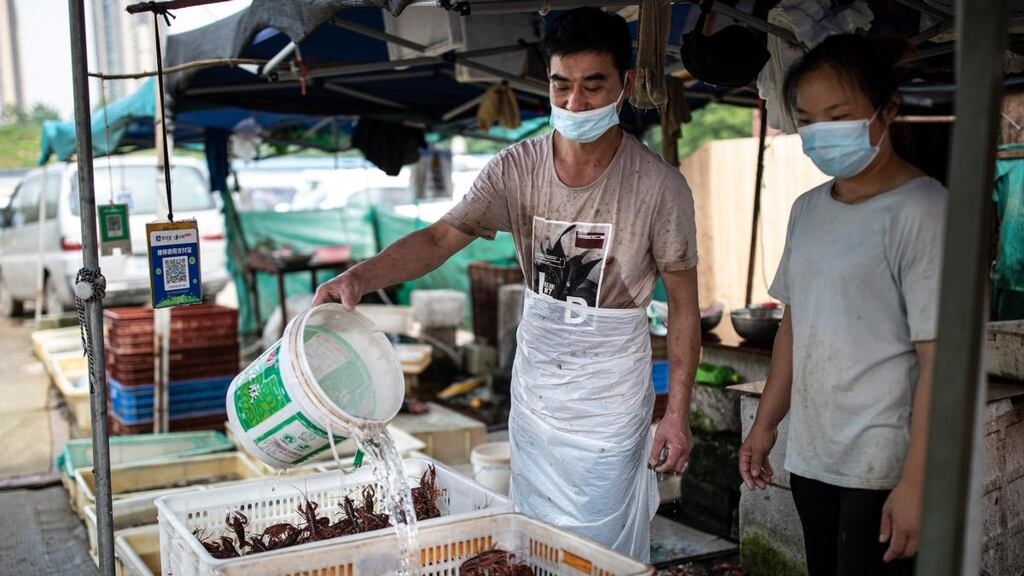 Vendors sell fish at an open market on May 31st in Wuhan, China. Photograph: Getty Images