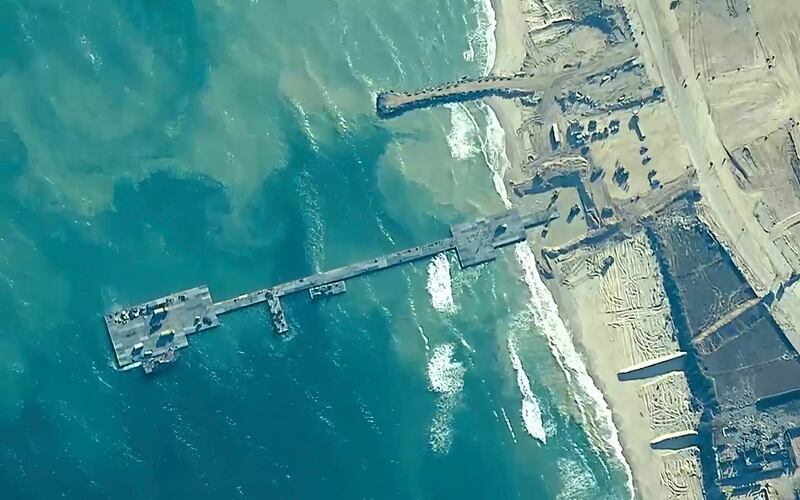 The floating pier anchored by the Gazan coast. Photograph: US Central Command via AP/PA