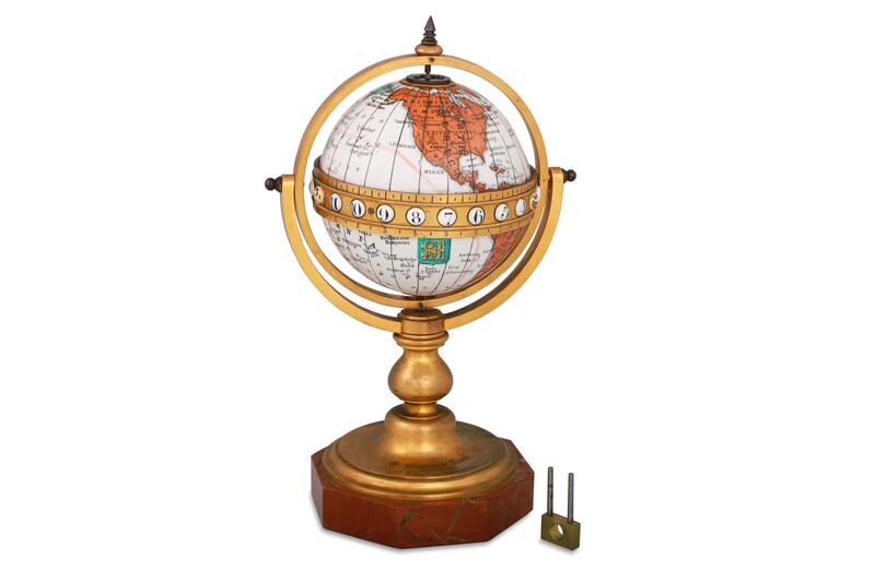 19th century French terrestrial globe clock by Antoine Redier from 1873 €3,000-€4,000. O'Reilly's