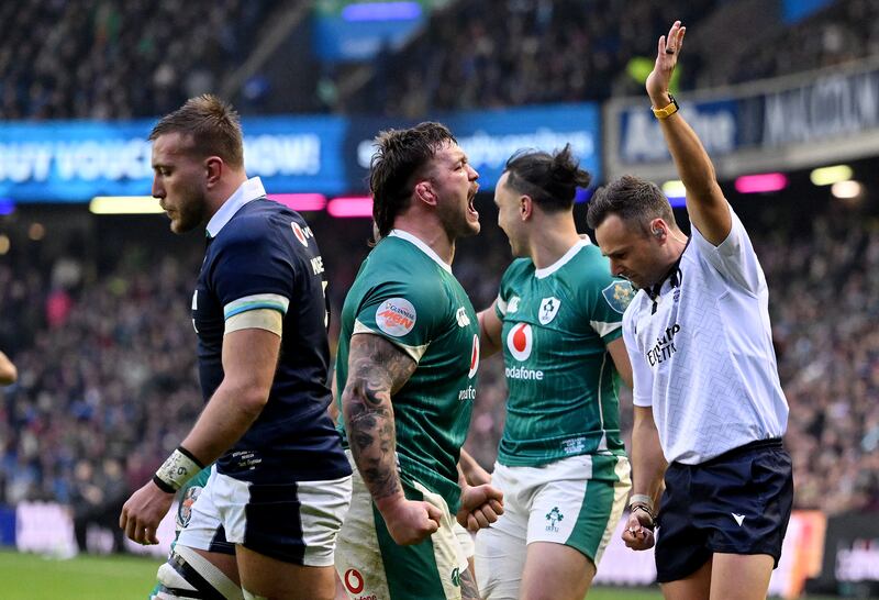 Andrew Porter of Ireland celebrates during Sunday's Six Nations game. Photograph: Stu Forster/Getty