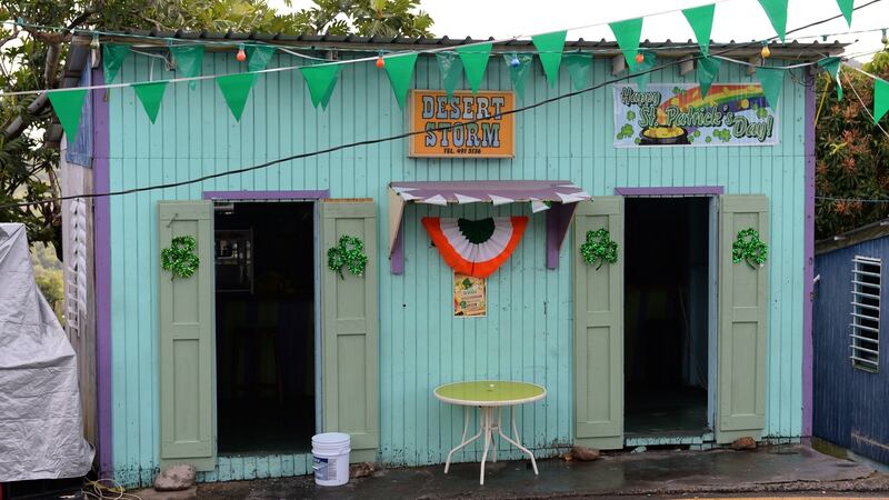 A bar in Montserrat, decorated for St Patrick’s Day. Stewart Parker’s play Kingdom Come is set on Macalla, a fictional version of the island. Photograph: Frank Miller