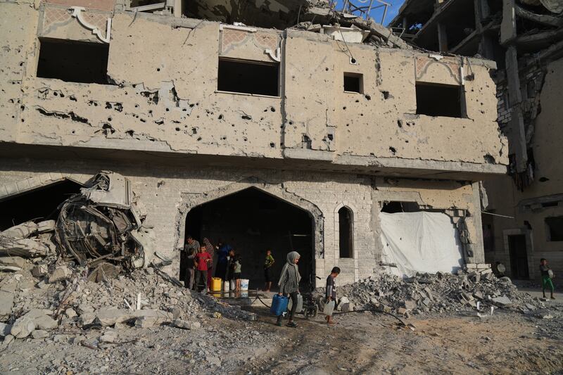 Dwellings in Khan Younis have been completely destroyed. Photograph: AP