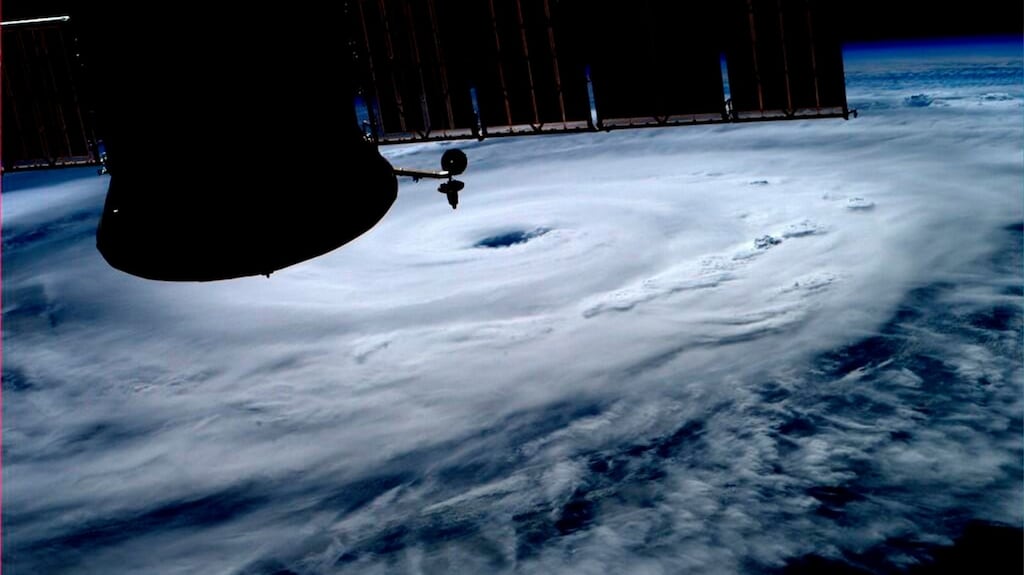 The eye of Hurricane Arthur is seen over the Atlantic in this photo from the International Space Station. Photograph: Reuters